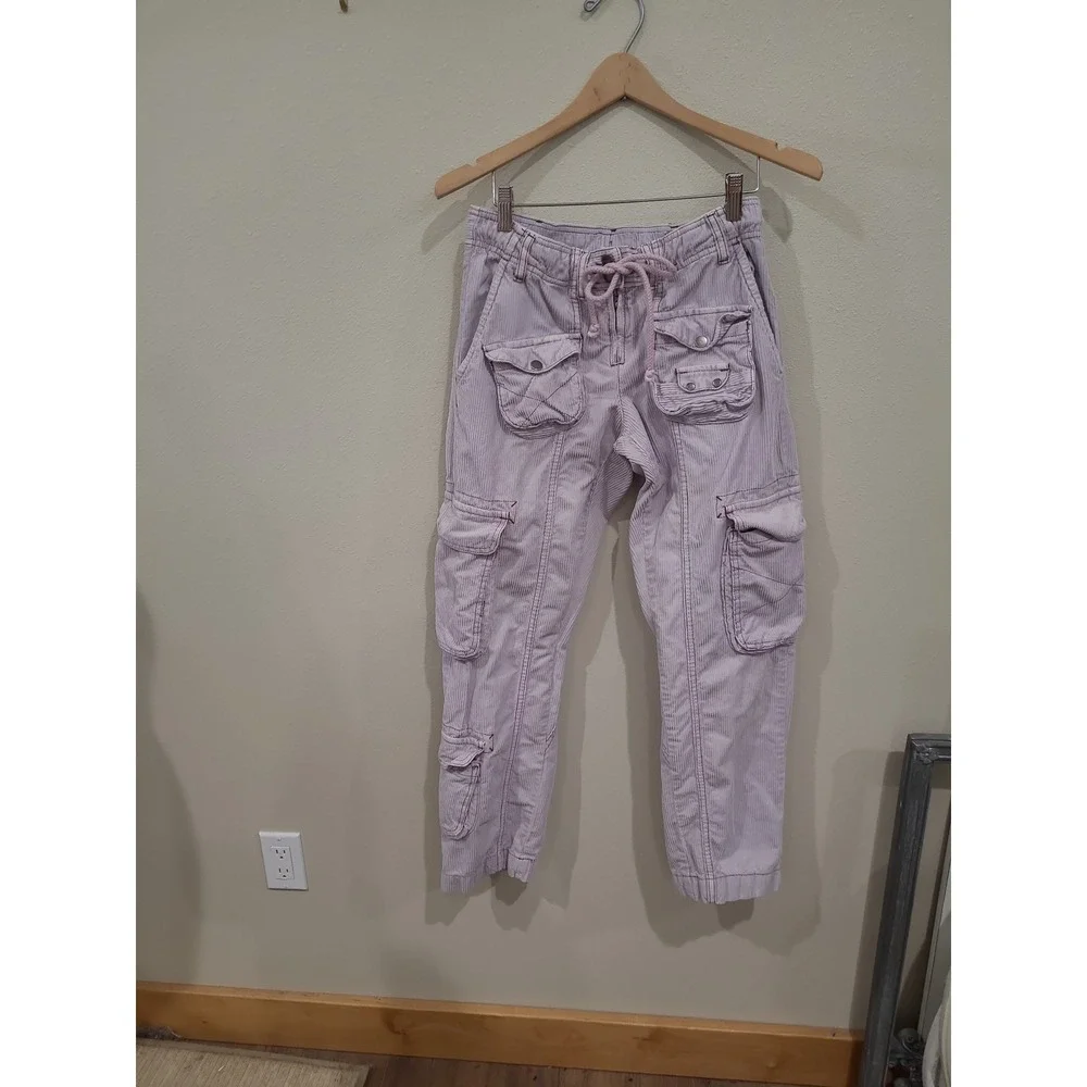 Free People Tahiti Women XS Pink lavendar Corduroy Cargo Pants low rise